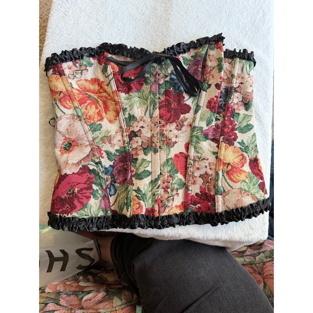 SHEIN Floral Tapestry Corset Top Cottagecore Coquette Lace Up Bustier XL